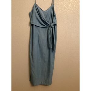 NWT Topshop Blue Chambray Spaghetti Strap Tie Front Wrap Denim Midi Dress Sz 8